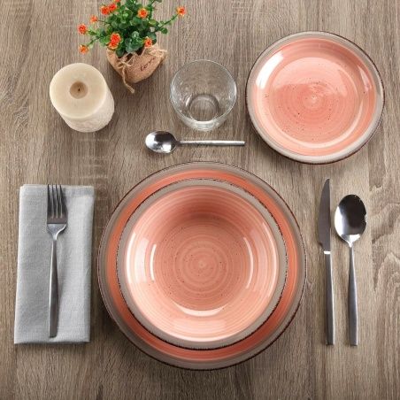 Tableware Versa 18 Pieces Pink Stoneware 27 x 27 cm