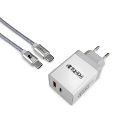 Caricabatterie da Parete + Cavo USB A con USB C Subblim CARGADOR ULTRA RAPIDO 2xUSB DE PARED PD18W+2.4A + Cable C to C Blanco