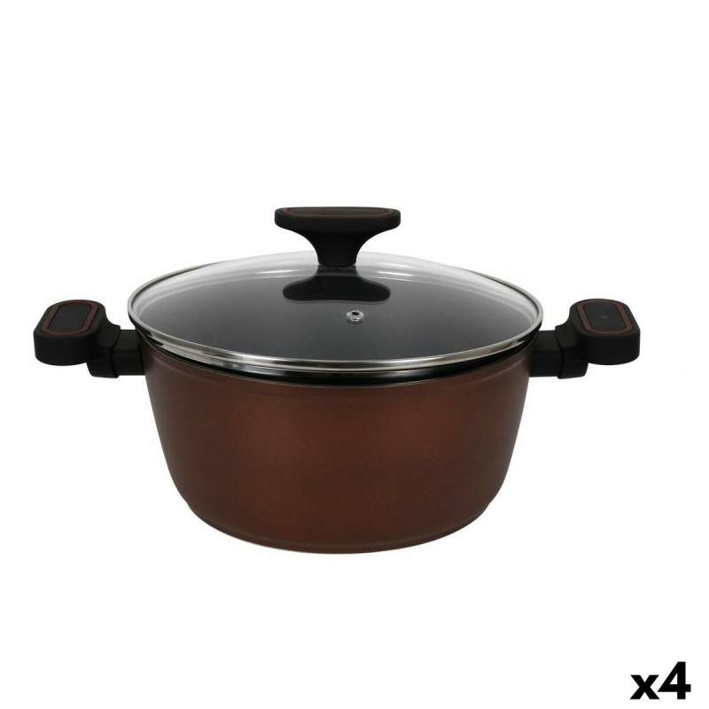 Casserole with glass lid Quttin Sahara Toughened aluminium Brown 38 x 25 x 12 cm (4 Units)