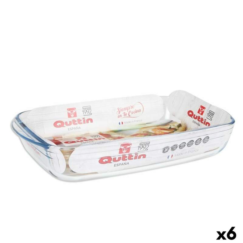 Pirofila da Forno Quttin Trasparente Vetro Rettangolare 4,2 L 38,8 x 23,9 x 6,6 cm (6 Unità)