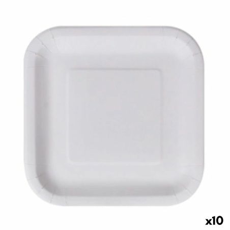 Plate set Algon Disposable White Cardboard Squared 23 cm (10 Units)