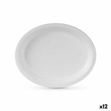 Plate set Algon Disposable White Sugar Cane Oval 26 cm (12 Units)