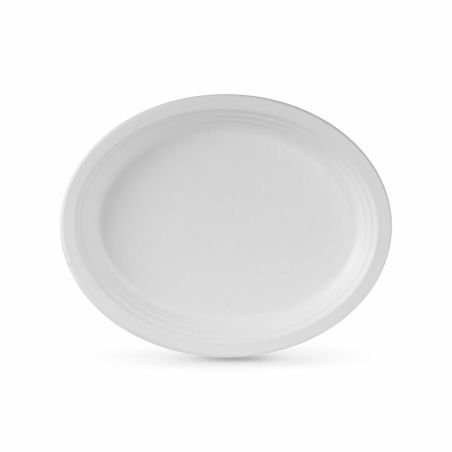 Plate set Algon Disposable White Sugar Cane Oval 26 cm (12 Units)