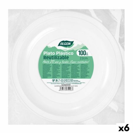 Set di piatti riutilizzabili Algon Rotondo Bianco Plastica 22 x 22 x 1,5 cm (6 Unità)