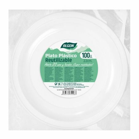 Set of reusable plates Algon Circular White Plastic 22 x 22 x 1,5 cm (6 Units)