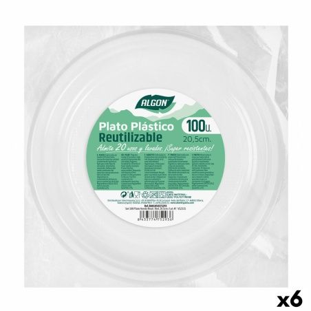 Set di piatti riutilizzabili Algon Rotondo Bianco Plastica 20,5 x 3 cm (6 Unità)
