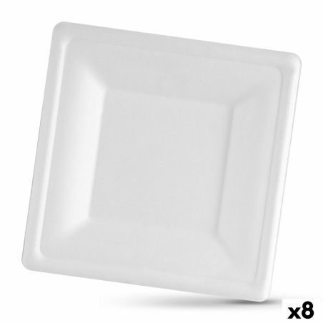 Plate set Algon Disposable White Sugar Cane Squared 26 cm (8 Units)
