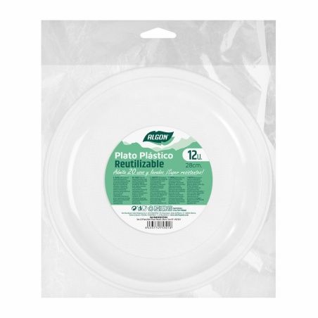 Set of reusable plates Algon Circular White Plastic 28 x 28 x 2 cm (24 Units)