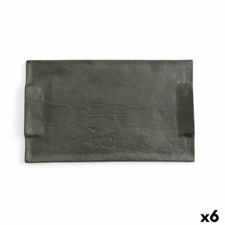 Snack tray Quid Mineral Gres Black Ceramic 30 x 18 cm (6 Units)