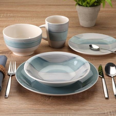 Dinnerware Set Versa Leanne Blue Stoneware 26,5 x 26,5 cm 18 Pieces