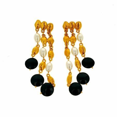 Ladies'Earrings Lola Casademunt Black Golden White Beads
