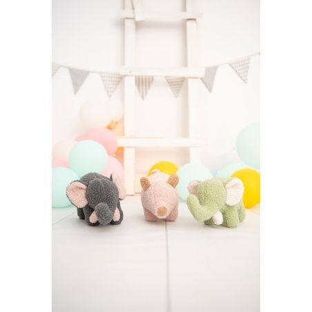 Fluffy toy Crochetts Bebe Green Grey Elephant Pig 30 x 13 x 8 cm 3 Pieces