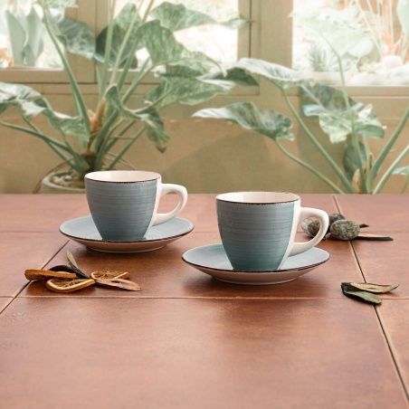 Set of Mugs with Saucers Quid Vita Morning Blue Ceramic (4 Pieces) (6 Units)