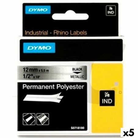 Laminated Tape for Labelling Machines Dymo Rhino Black Silver 12 x 5,5 mm (5 Units)