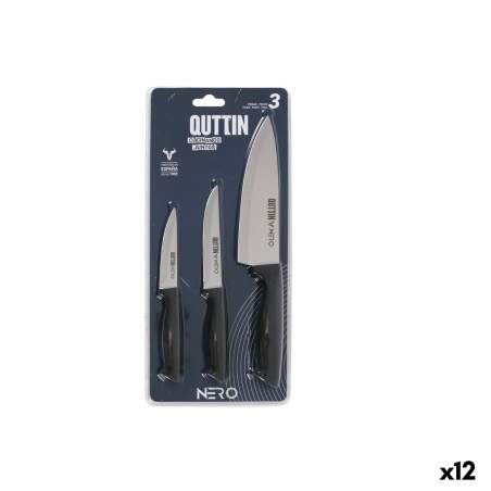 Knife Set Quttin Nero Black Silver 3 Pieces (12 Units)