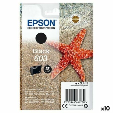 Original Ink Cartridge Epson P-2100, 3100, 4100 / WF-2830DWF, 2850DW - Nº 603 Black (10 Units)