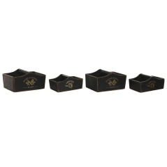 Set di Vassoi Home ESPRIT Nero Legno di abete 35 x 22 x 18 cm