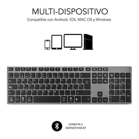 Tastiera Wireless Subblim SUB-KB-3ADE301 Grigio Qwerty in Spagnolo QWERTY Bluetooth 3.0