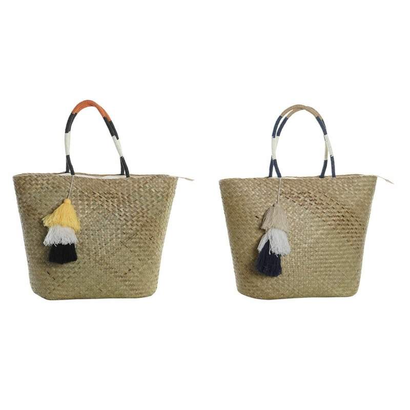 Borsa da Mare DKD Home Decor Arancio Naturale Blu Marino Fibra 49 x 18 x 37 cm (2 Unità)