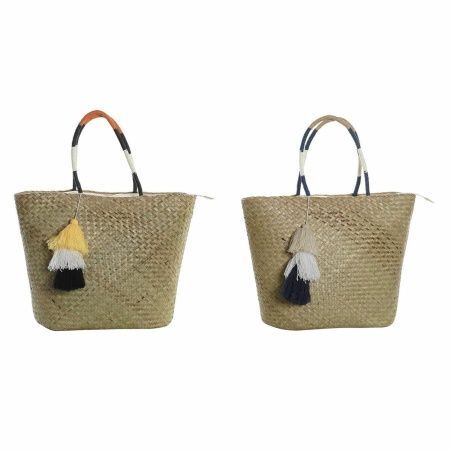 Borsa da Mare DKD Home Decor 49 x 18 x 37 cm Naturale Arancio Blu Marino (2 Unità)