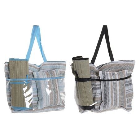 Beach Bag DKD Home Decor 44 x 23 x 62 cm Canvas Grey Blue Brown Green PVC (2 Units)