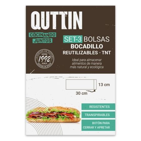 Set di Sacchetti Riutilizzabili per Alimenti Quttin Porta Panino TNT (Non Woven) 3 Pezzi 13 x 30 cm (36 Unità)