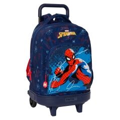 School Rucksack with Wheels Spider-Man Neon Navy Blue 33 x 45 x 22 cm