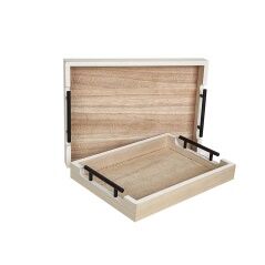 Set of trays Romimex Natural wicker MDF Wood 2 Pieces