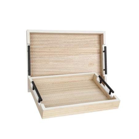 Set of trays Romimex Natural wicker MDF Wood 2 Pieces