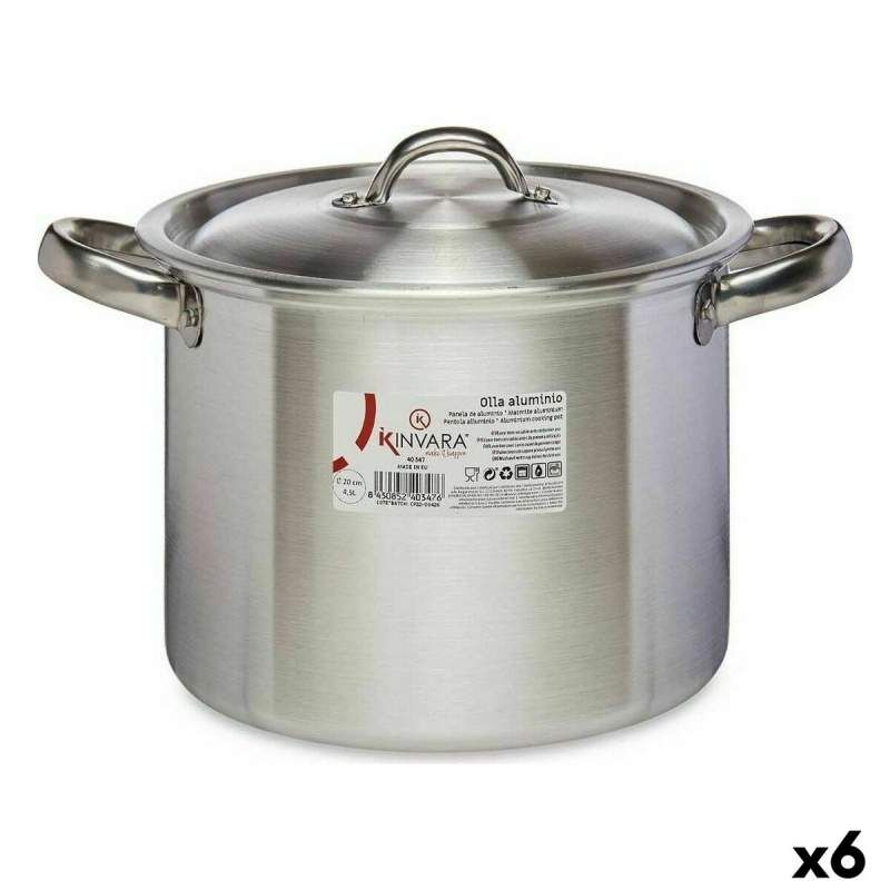 Casserole with Lid Ø 20 cm Silver Aluminium (6 Units)