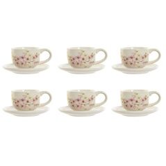 Set di 6 Tazze con Piatto Home ESPRIT Giallo Bianco Rosa Lilla Metallo Dolomite 180 ml