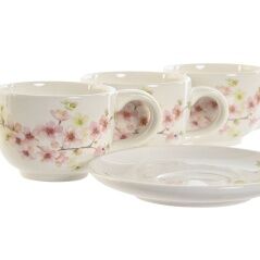 Set di 6 Tazze con Piatto Home ESPRIT Giallo Bianco Rosa Lilla Metallo Dolomite 180 ml