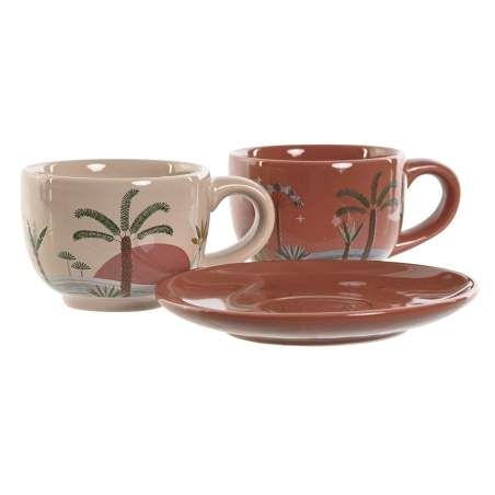 Set di 6 Tazze con Piatto Home ESPRIT Giallo Beige Terracotta Lilla Metallo Dolomite 180 ml