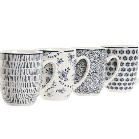 4 Piece Mug Set Home ESPRIT Blue White Porcelain 340 ml