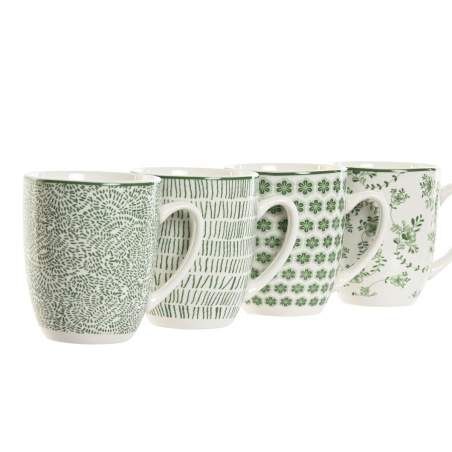 Set di 4 Tazze Mug Home ESPRIT Bianco Verde Porcellana 340 ml