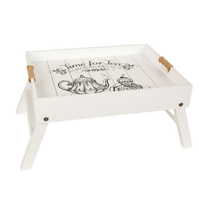 Vassoio da Letto Pieghevole Romimex Bianco Legno 56 x 36 x 24 cm