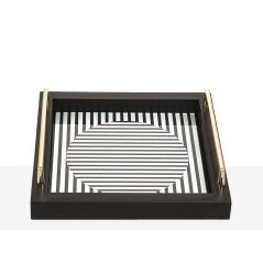 Tray Romimex White Black Glass 27 x 6 x 27 cm