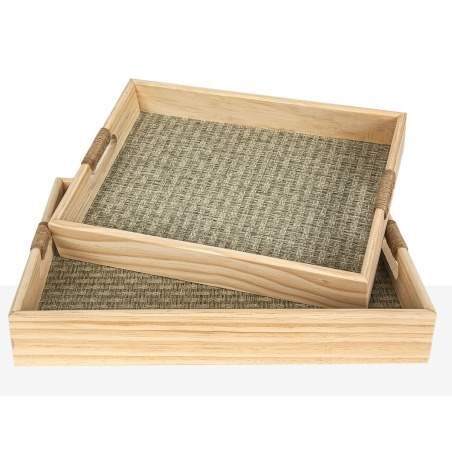 Set di Vassoi Romimex Naturale Legno 40 x 5 x 30 cm 35 x 25 x 5 cm 2 Pezzi