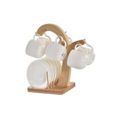 Set di 6 Tazze con Piatto DKD Home Decor Bianco Naturale Porcellana 90 ml 26 x 12 x 25 cm