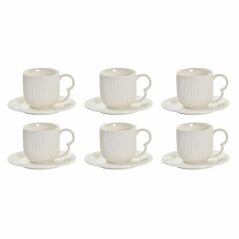 Set di 6 Tazze con Piatto DKD Home Decor Bianco Naturale Porcellana 90 ml 26 x 12 x 25 cm