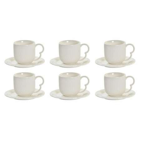 Set di 6 Tazze con Piatto DKD Home Decor Bianco Naturale Porcellana 90 ml 26 x 12 x 25 cm