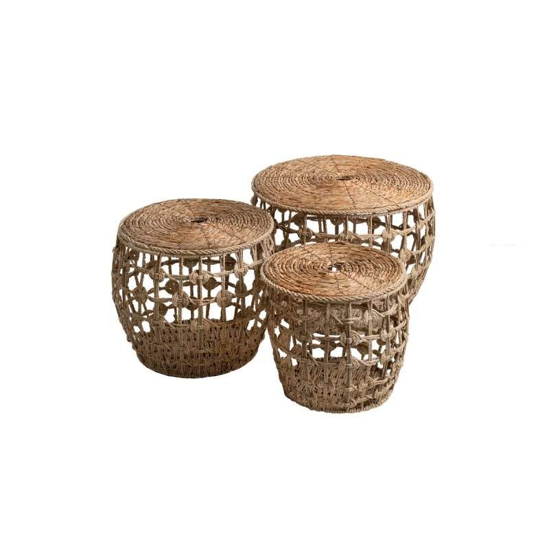 Set di Cesti Romimex Naturale vimini Con coperchio (3 Pezzi)