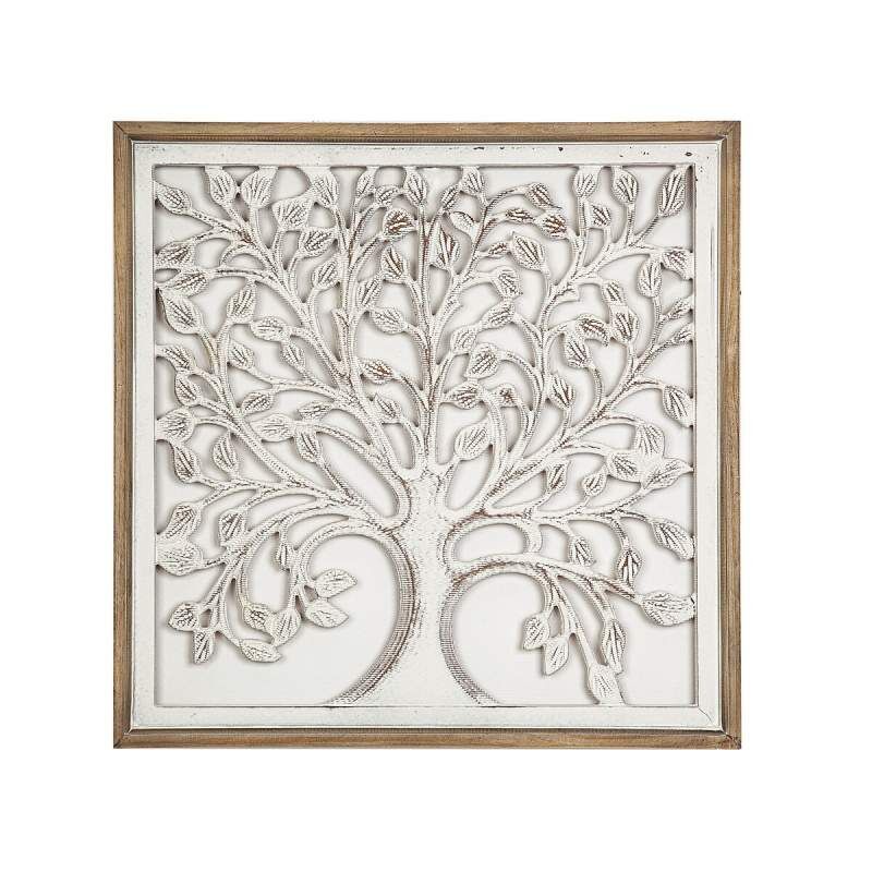 Decorazione da Parete Romimex Bianco Naturale Legno MDF 60 x 60 x 4 cm