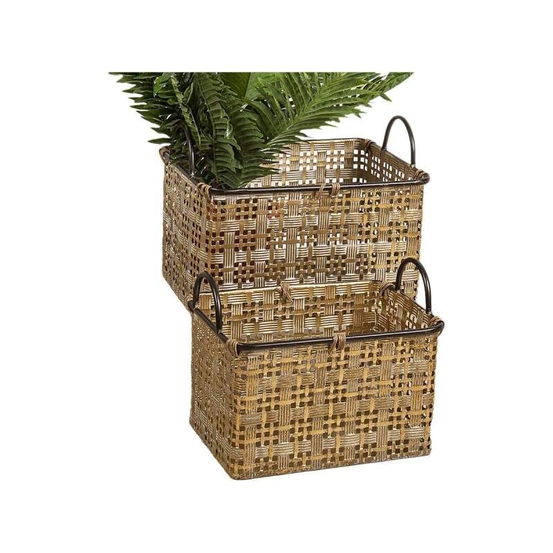 Basket set Romimex Brown Black Metal 2 Pieces