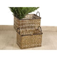 Basket set Romimex Brown Black Metal 2 Pieces