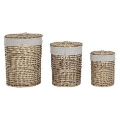 Set di Cestini Home ESPRIT Beige Naturale vimini 45 x 45 x 55 cm 3 Pezzi