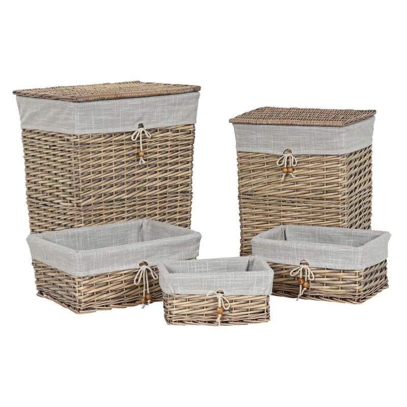 Basket set Home ESPRIT Beige Natural wicker 47 x 35 x 55 cm 5 Pieces