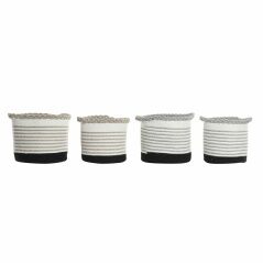 Basket set DKD Home Decor White Brown Black Grey Stripes Boho 30 x 30 x 30 cm Plastic 2 Pieces (2 Units) (4 pcs)