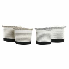 Basket set DKD Home Decor White Brown Black Grey Stripes Boho 30 x 30 x 30 cm Plastic 2 Pieces (2 Units) (4 pcs)