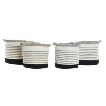 Basket set DKD Home Decor White Brown Black Grey Stripes Boho 30 x 30 x 30 cm Plastic 2 Pieces (2 Units) (4 pcs)